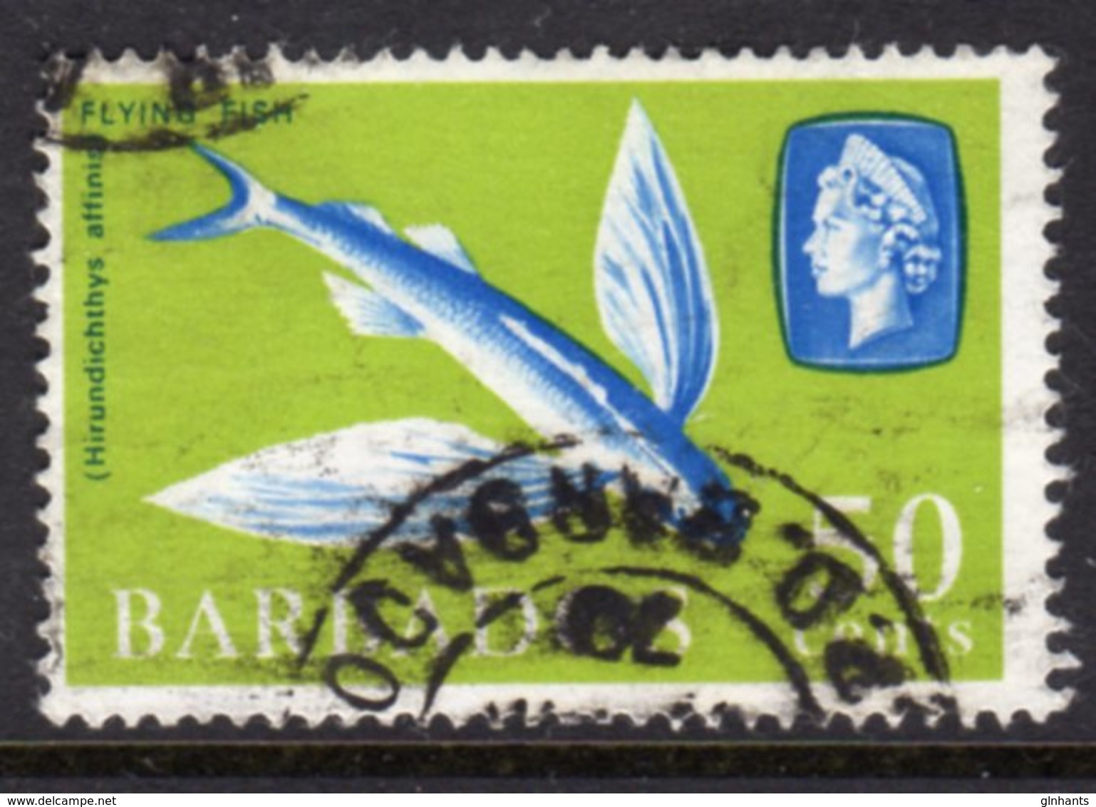 BARBADOS - 1966 50c DEFINITIVE STAMP WMK W12 SIDEWAYS REF B USED SG 353 - Barbados (...-1966)