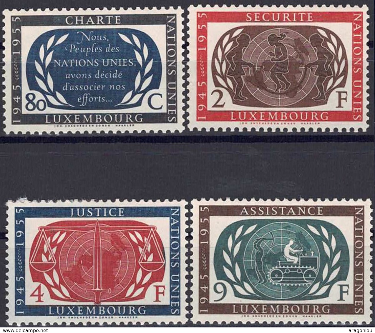 1955 Série 10 Ans Nations Unies 4 Timbres Neuf, Michel 2019: 537-540  2Scans Valeur Cat. 11€ - Nuovi