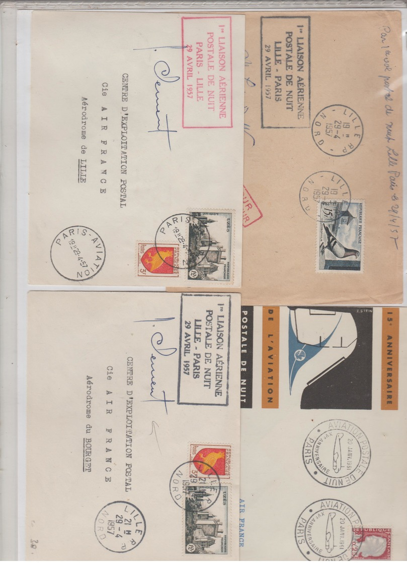 1957/61 - POSTALE DE NUIT Vols Intérieurs / 4 LSC Dt 2 Signature Pilote TB - 1960-.... Lettres & Documents