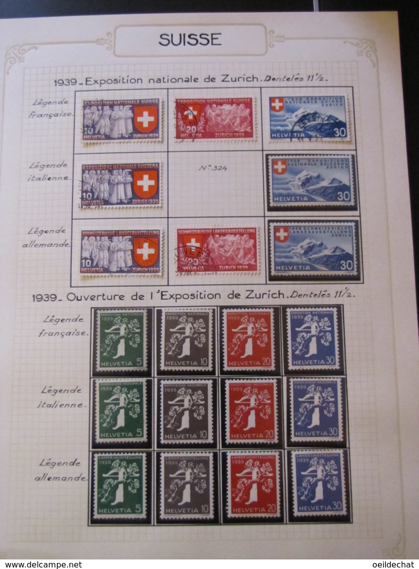 10653 SUISSE  Collection Vendu Par Page */°   1939  TB/TTB - Collections