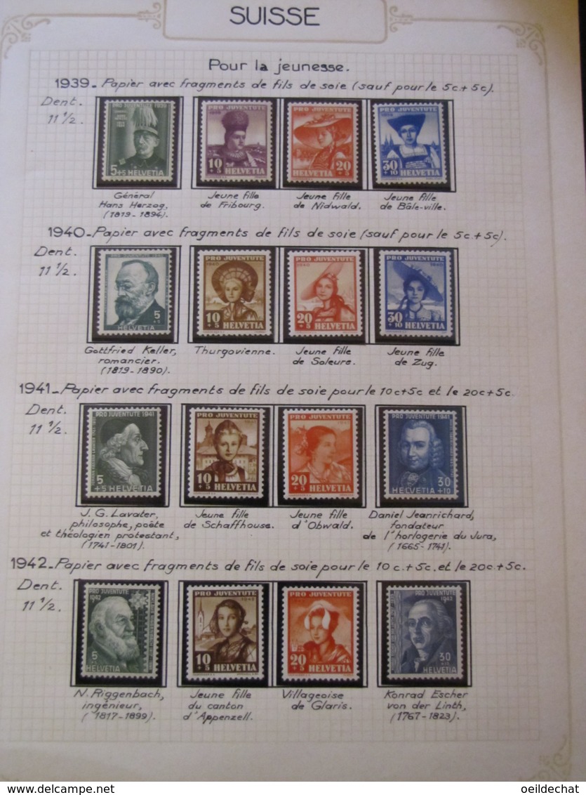 10655 SUISSE  Collection Vendu Par Page */° Pour La Jeunesse  1939-42  TB/TTB - Lotes/Colecciones