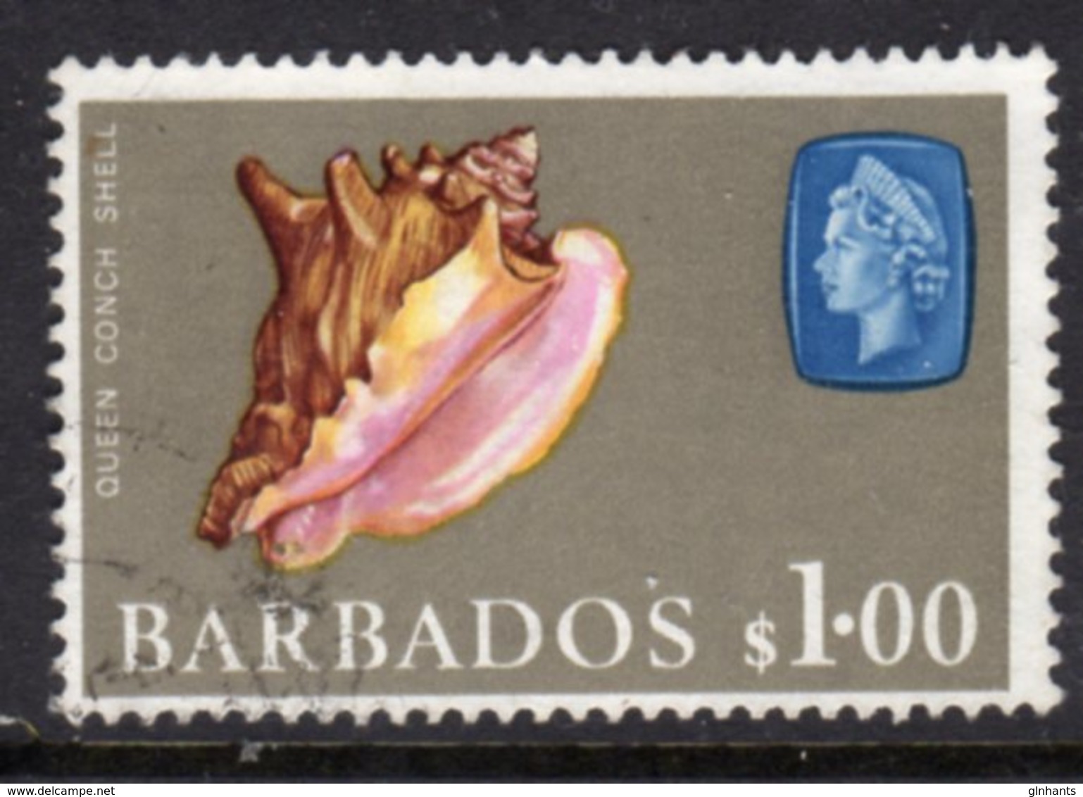 BARBADOS - 1966 $1 DEFINITIVE STAMP WMK W12 SIDEWAYS REF A USED SG 354 - Barbados (...-1966)