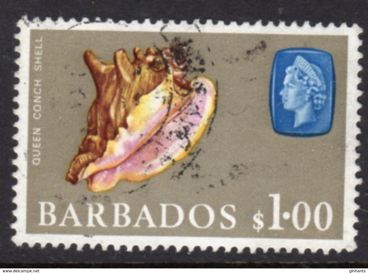 BARBADOS - 1966 $1 DEFINITIVE STAMP WMK W12 SIDEWAYS REF C USED SG 354 - Barbados (...-1966)