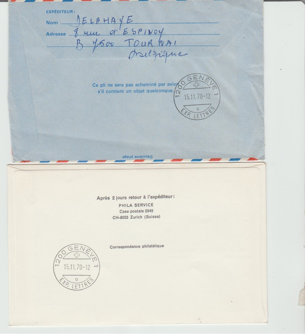 1970 - 50° Anniversaire PARIS / GENEVE / 2 LSC De Paris Aviation TB - 1960-.... Lettres & Documents