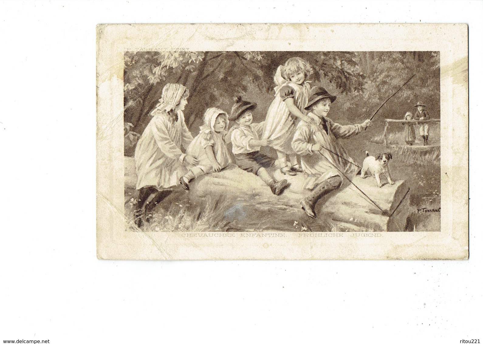 Cpa Illustration - Chevauchée Enfantine Jeu Enfants Tronc D'arbre Chien - Tarrant Pinxt  - CMRB 2002 - 1911 - Taylor