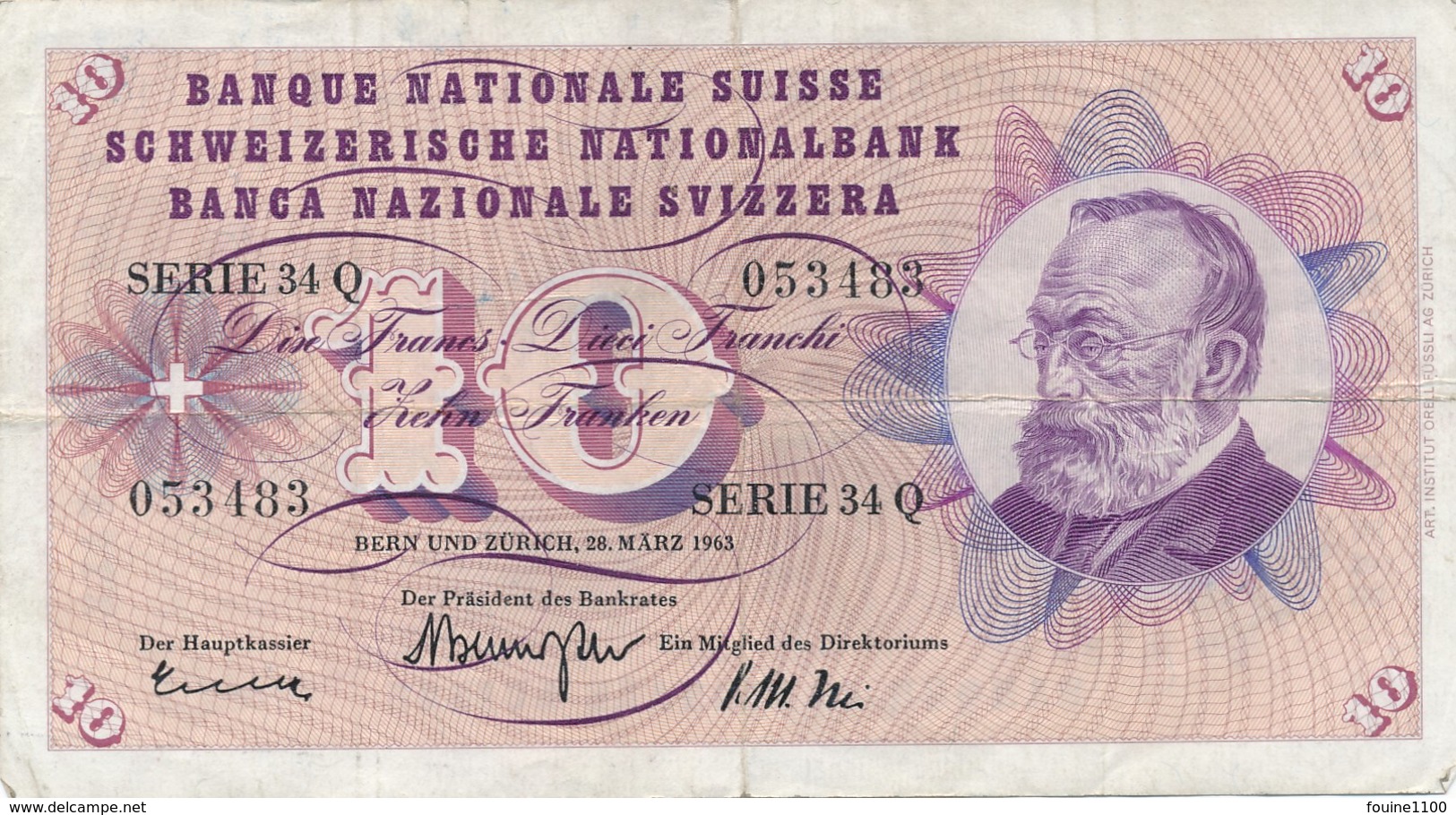 Billet  Banque Nationale Suisse 10 Francs 1963 - Suisse