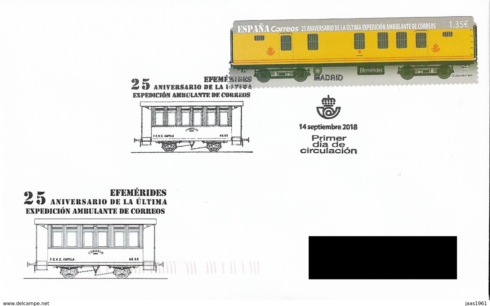 SPAIN. POSTMARK 25th ANNIV. LAST AMBULATING SHIPMENT OF POST. RAILROAD. 2018 - Máquinas Franqueo (EMA)