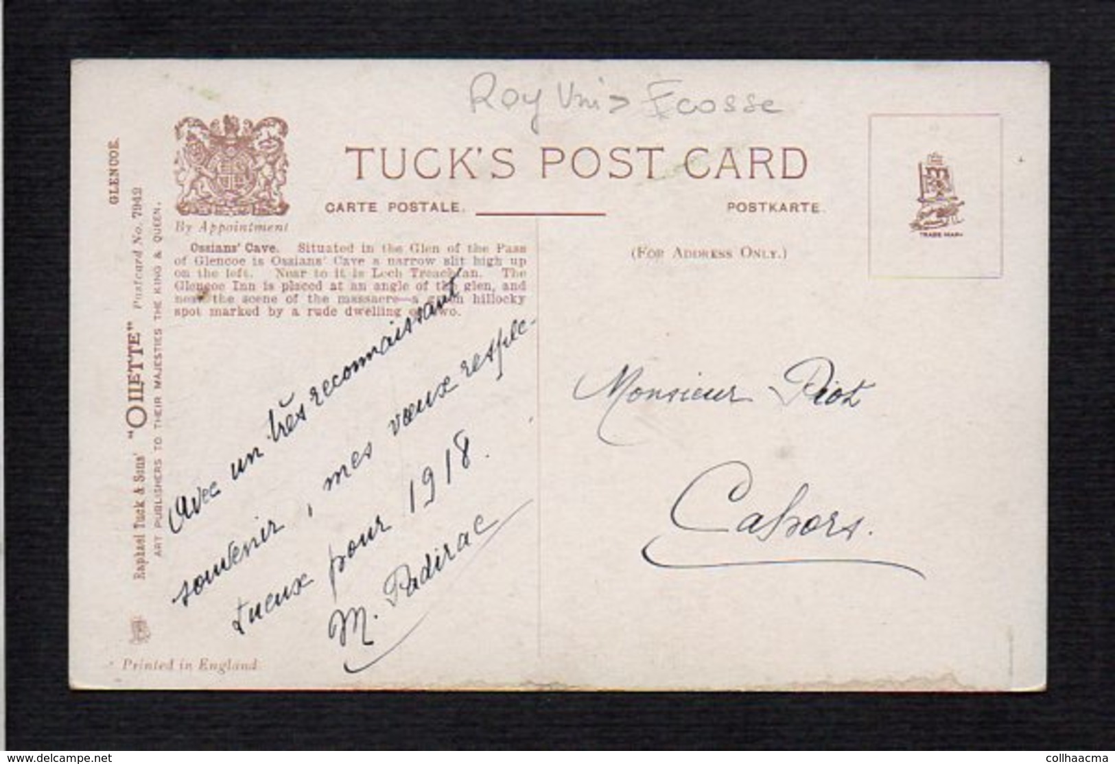 Royaume Uni / E.Longstaffe. Oaslans Cave. Glencoe" Tuck Oilette Postcard  6214 - Sonstige & Ohne Zuordnung