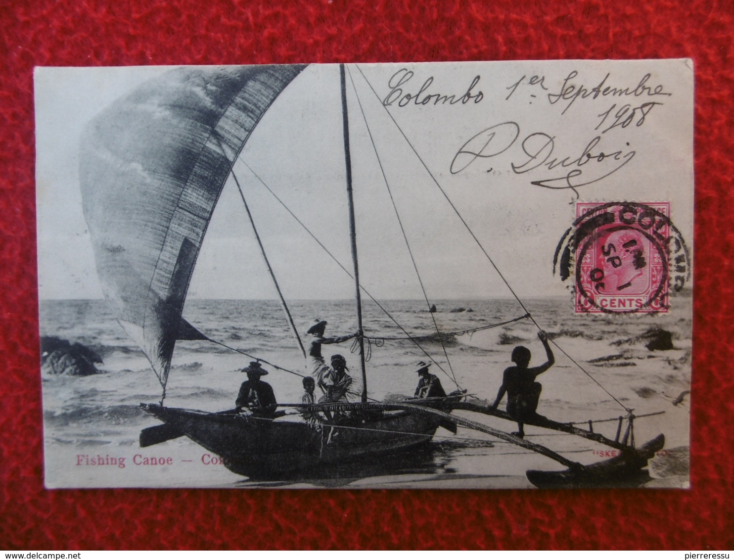 SRI LANKA FISHING CANOE COLOMBO TIMBRE INDIA BRITISH COLONY CACHET COLOMBO - Sri Lanka (Ceylon)