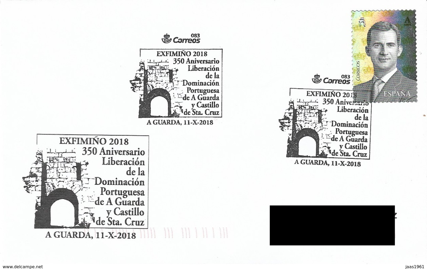 SPAIN. POSTMARK 350th ANNIV. LIBERATION OF THE PORTUGUESE DOMINATION OF A GUARDA AND CASTLE OF SANTA CRUZ. 2018 - Máquinas Franqueo (EMA)