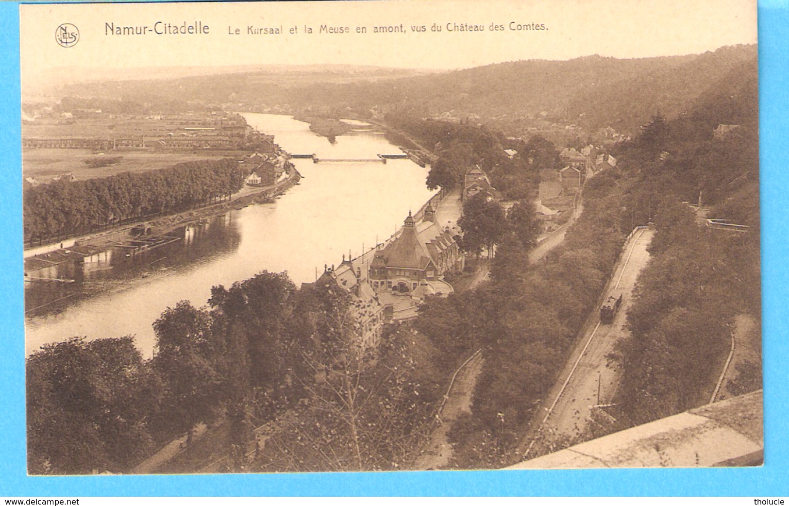 Namur- +/-1914-le Kursaal (Casino) Et La Meuse En Amont, Vus Du Château Des Comtes-Tram Sur La Route De La Citadelle - Namur