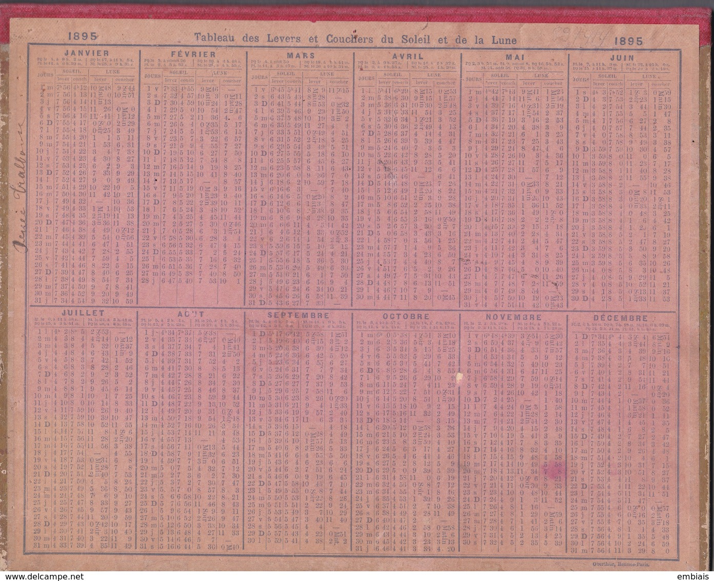 Calendrier 1895 - ALMANACH DES POSTES ET TÉLÉGRAPHES ( Double)  OBERTHUR " La Chèvre Blanche " Tableau De PINCHART - Grossformat : ...-1900