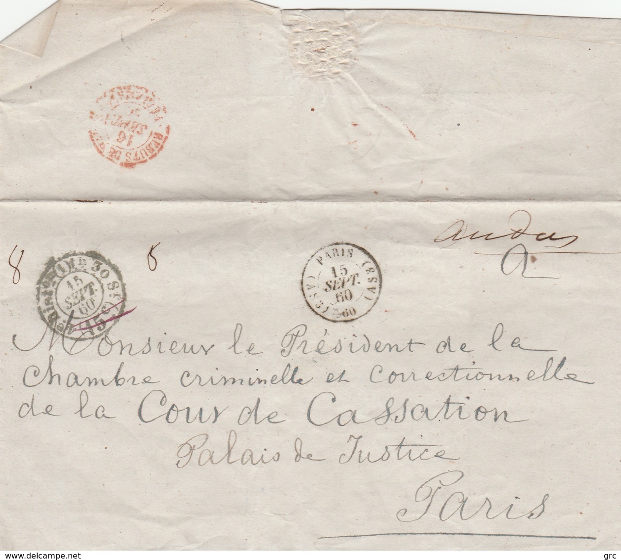 Paris - AS3 Tad 1510 (1860) Lettre Taxée Et REBUT Cause Refus Taxe - 1849-1876: Période Classique