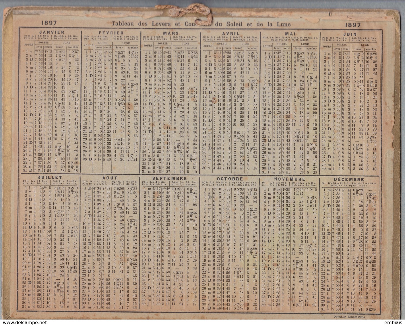 Calendrier 1897 - ALMANACH DES POSTES ET TÉLÉGRAPHES - OBERTHUR " La Distribution " Par Eugène CHAPERON - Grand Format : ...-1900