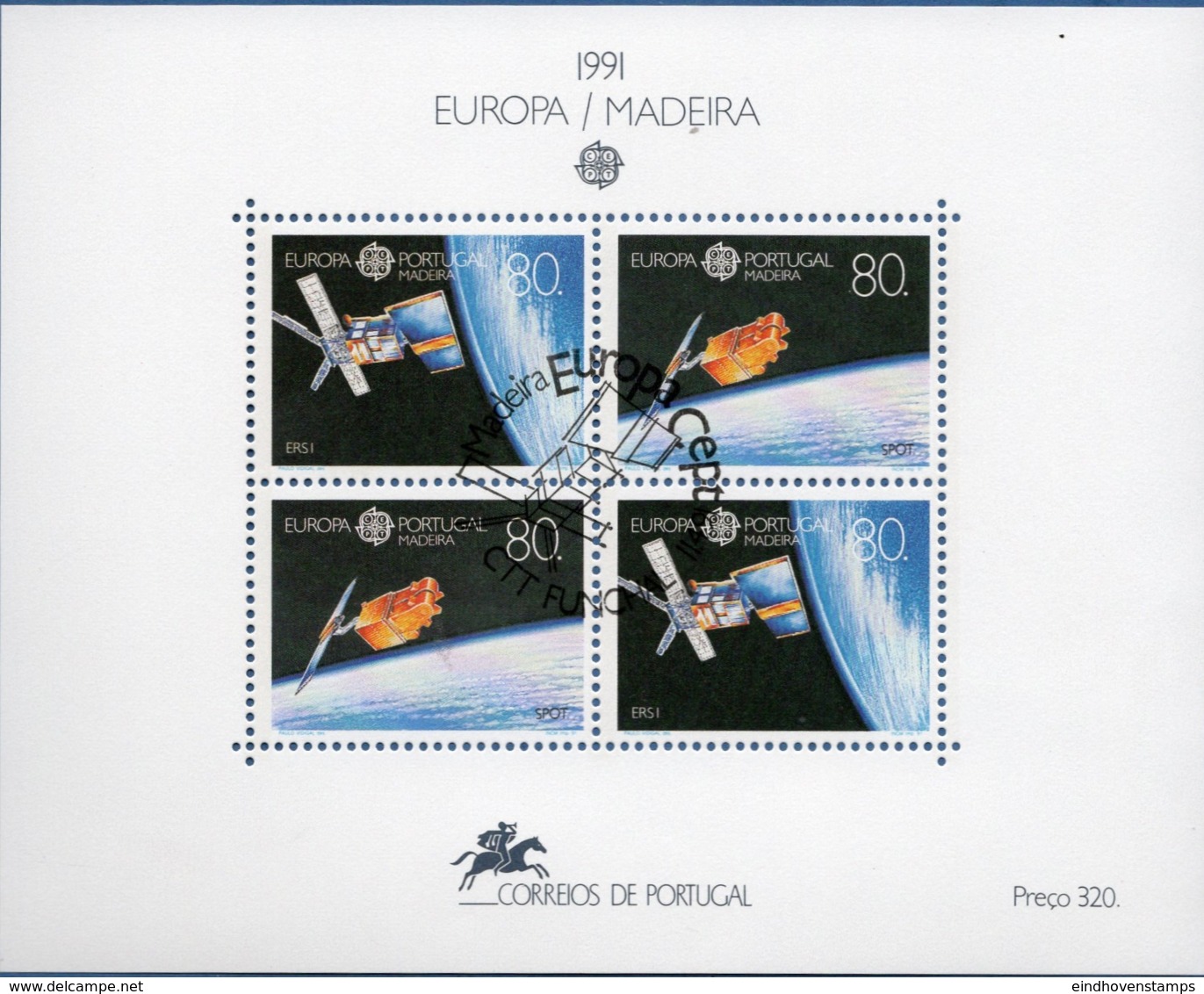 Portugal Madeira 1991 Earth Observation Stations ERS-1 And SPOT  Block Issue Cancelled Cept - Europe