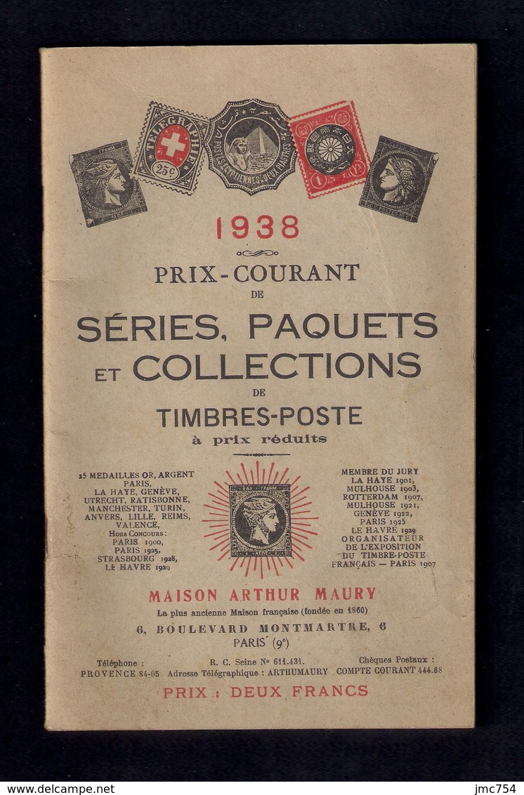 Catalogue De Timbres-poste 1938.  Maison Arthur Maury à Paris - Catalogues For Auction Houses