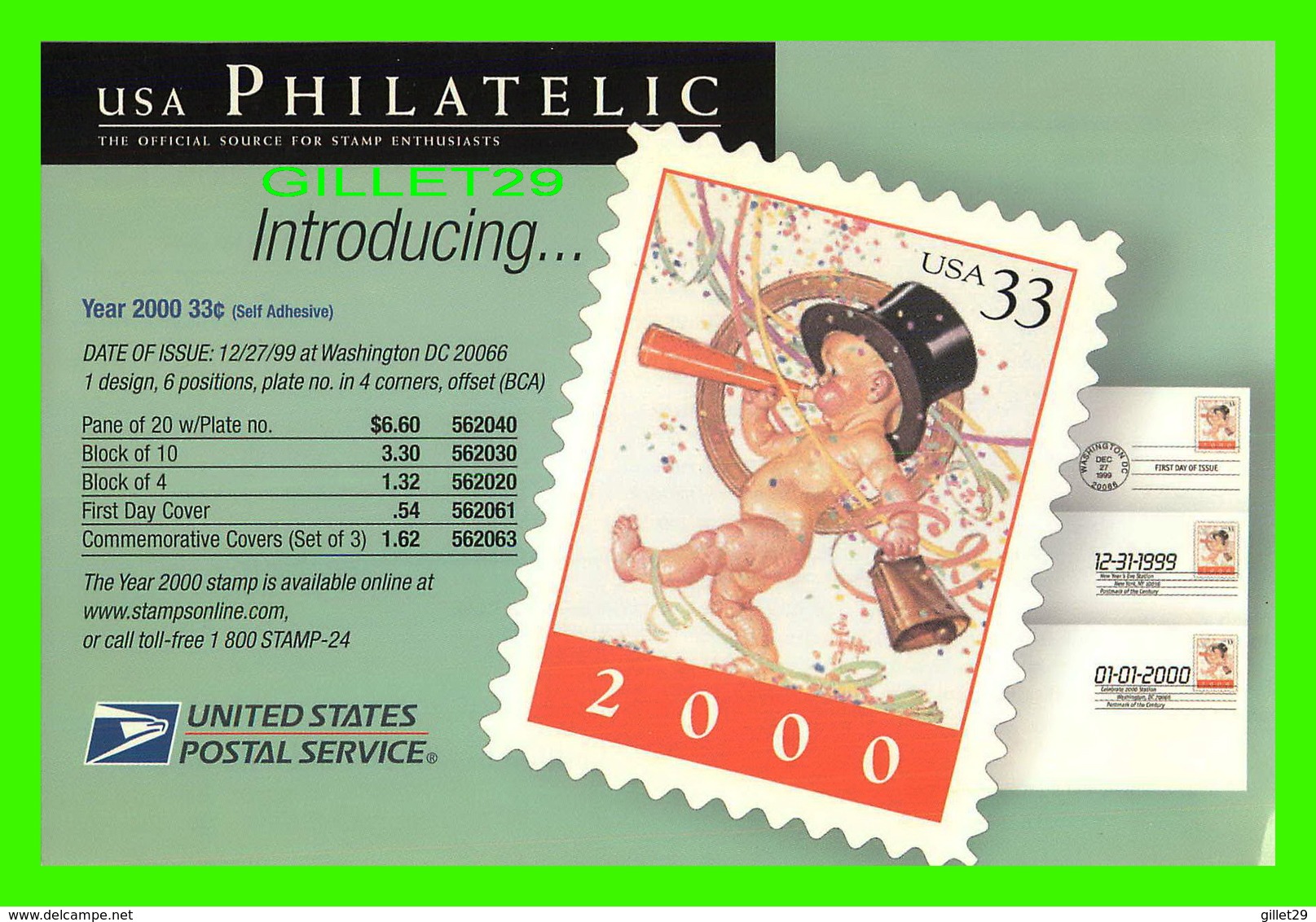 LA POSTE - UNITED STATES POSTAL SERVICES - NEW SPECIAL POSTAGE STAMP FOR THE YEAR 2000 - - Poste & Facteurs