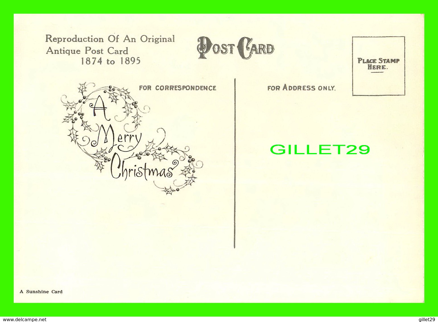 NOEL, CHRISTMAS - A CHRISTMAS GREETINGS -  REPRODUCTION OF AN ORIGINAL ANTIQUE POST CARD 1874 TO 1895 - - Autres & Non Classés