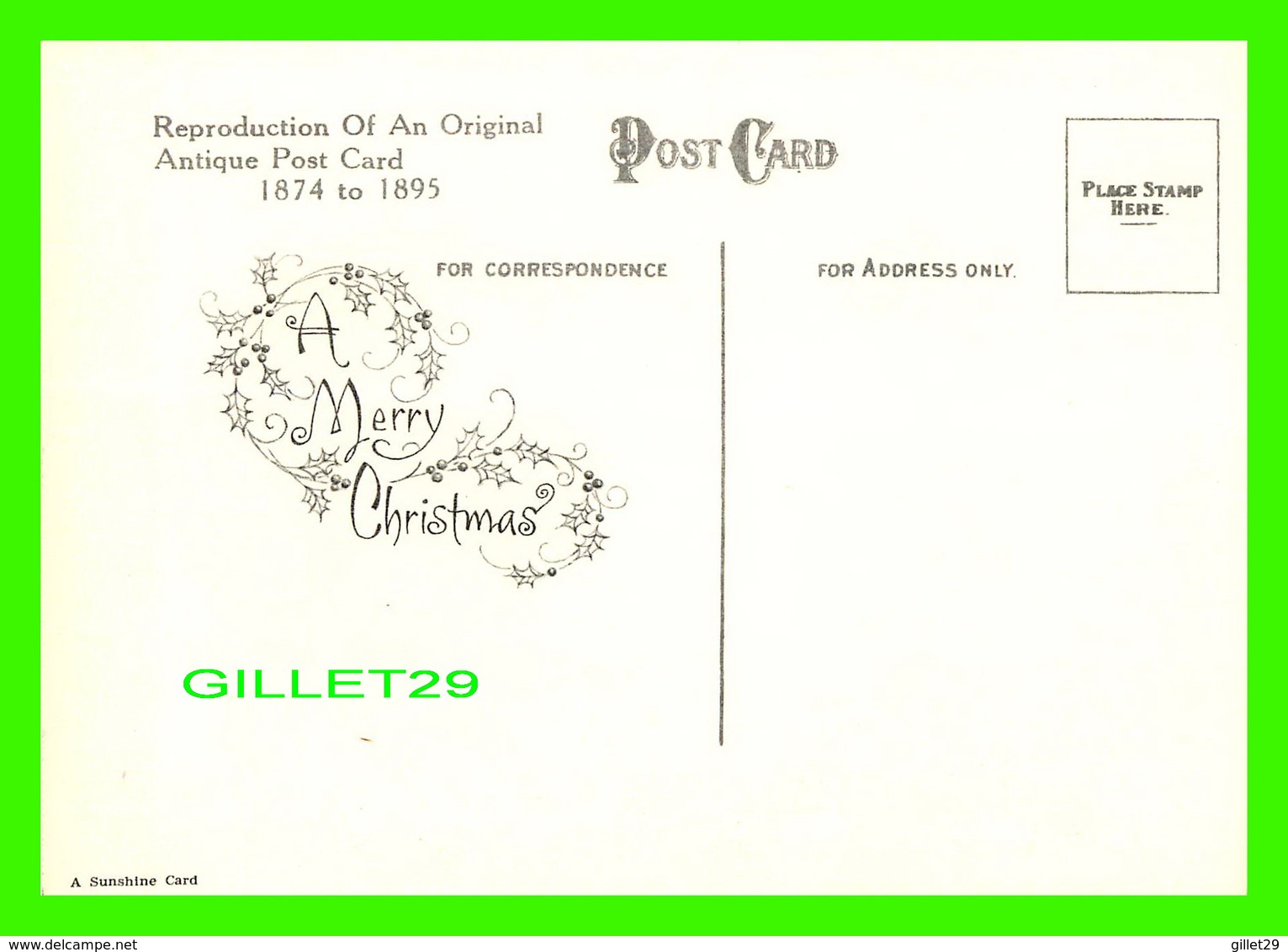 NOEL, CHRISTMAS - A HAPPY CHRISTMAS  -  REPRODUCTION OF AN ORIGINAL ANTIQUE POST CARD 1874 TO 1895 - - Autres & Non Classés