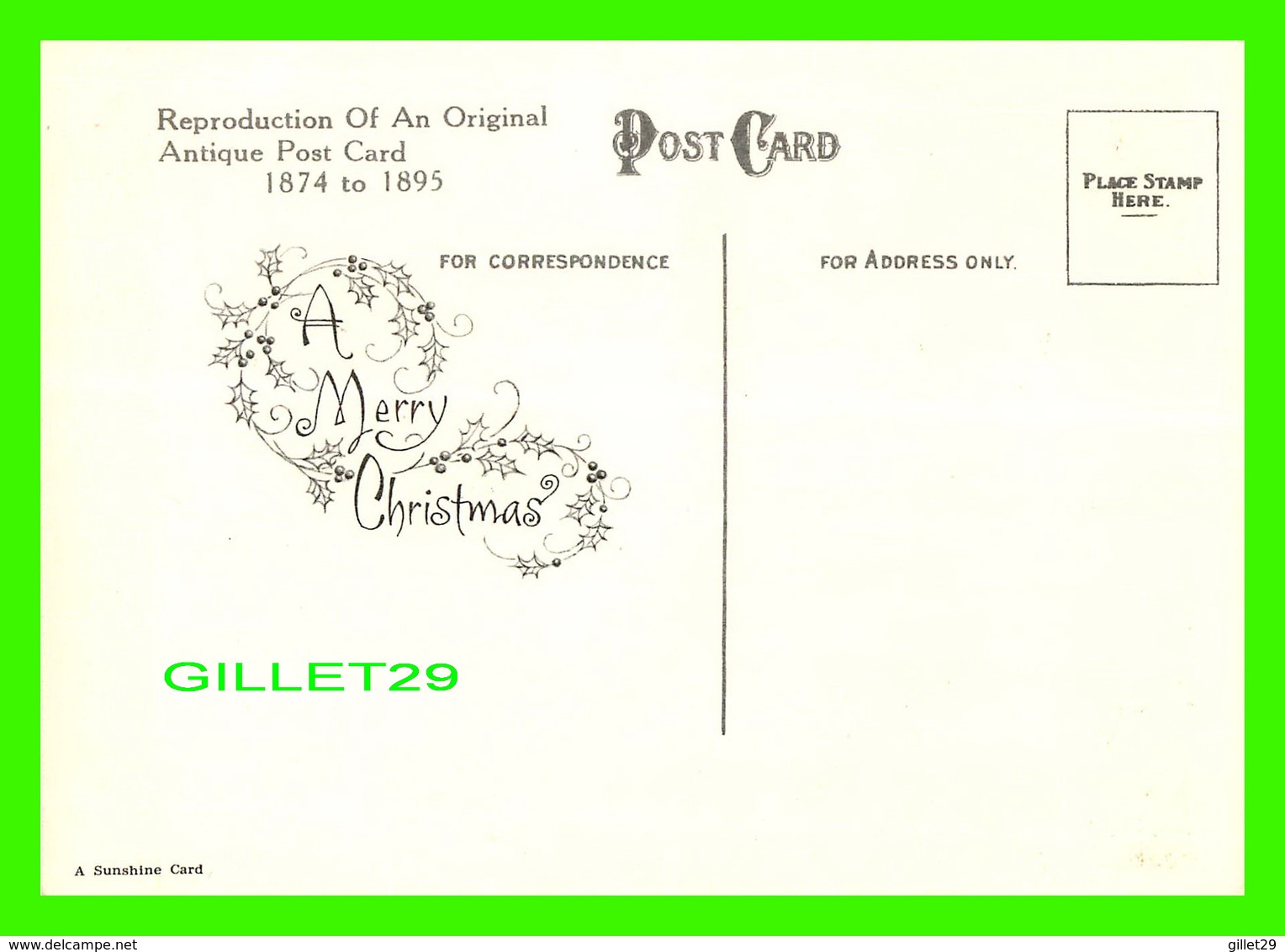 NOEL, CHRISTMAS - A MERRY CHRISTMAS  -  REPRODUCTION OF AN ORIGINAL ANTIQUE POST CARD 1874 TO 1895 - - Autres & Non Classés