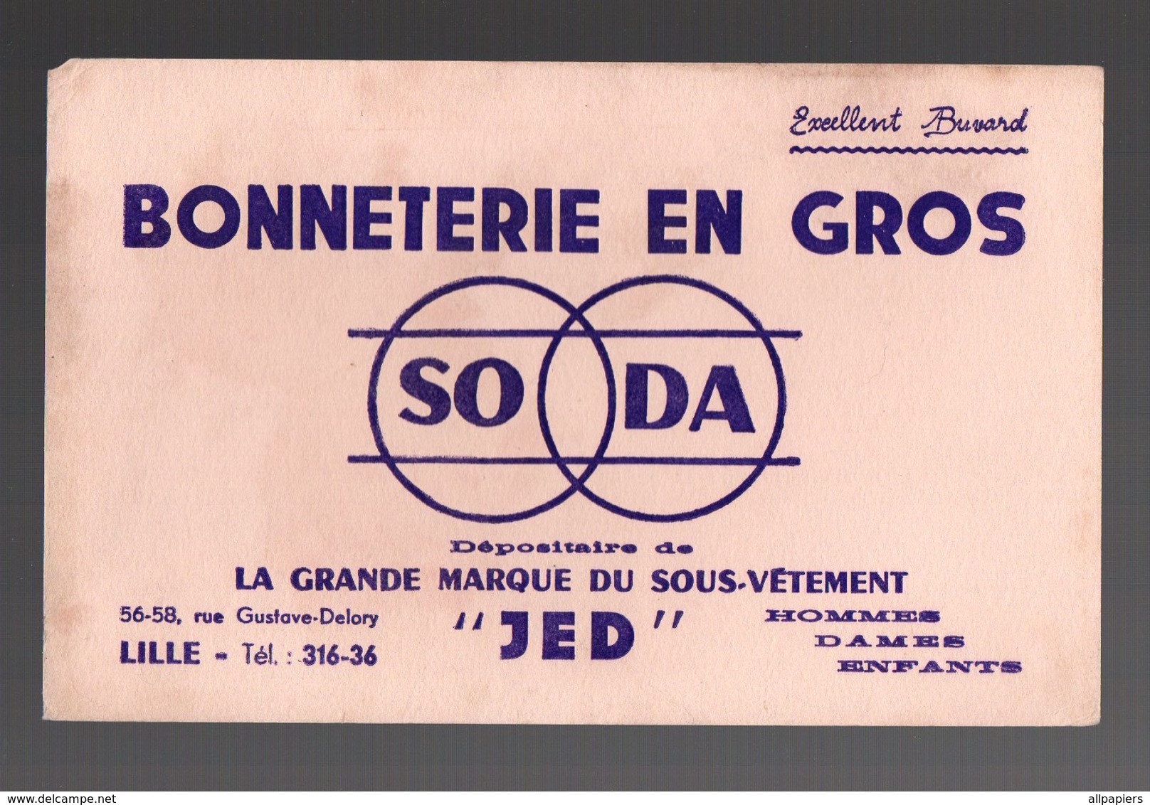 Buvard Bonneterie En Ros SODA La Grande Marque Du Sous-vêtement "JED" - Textile & Vestimentaire