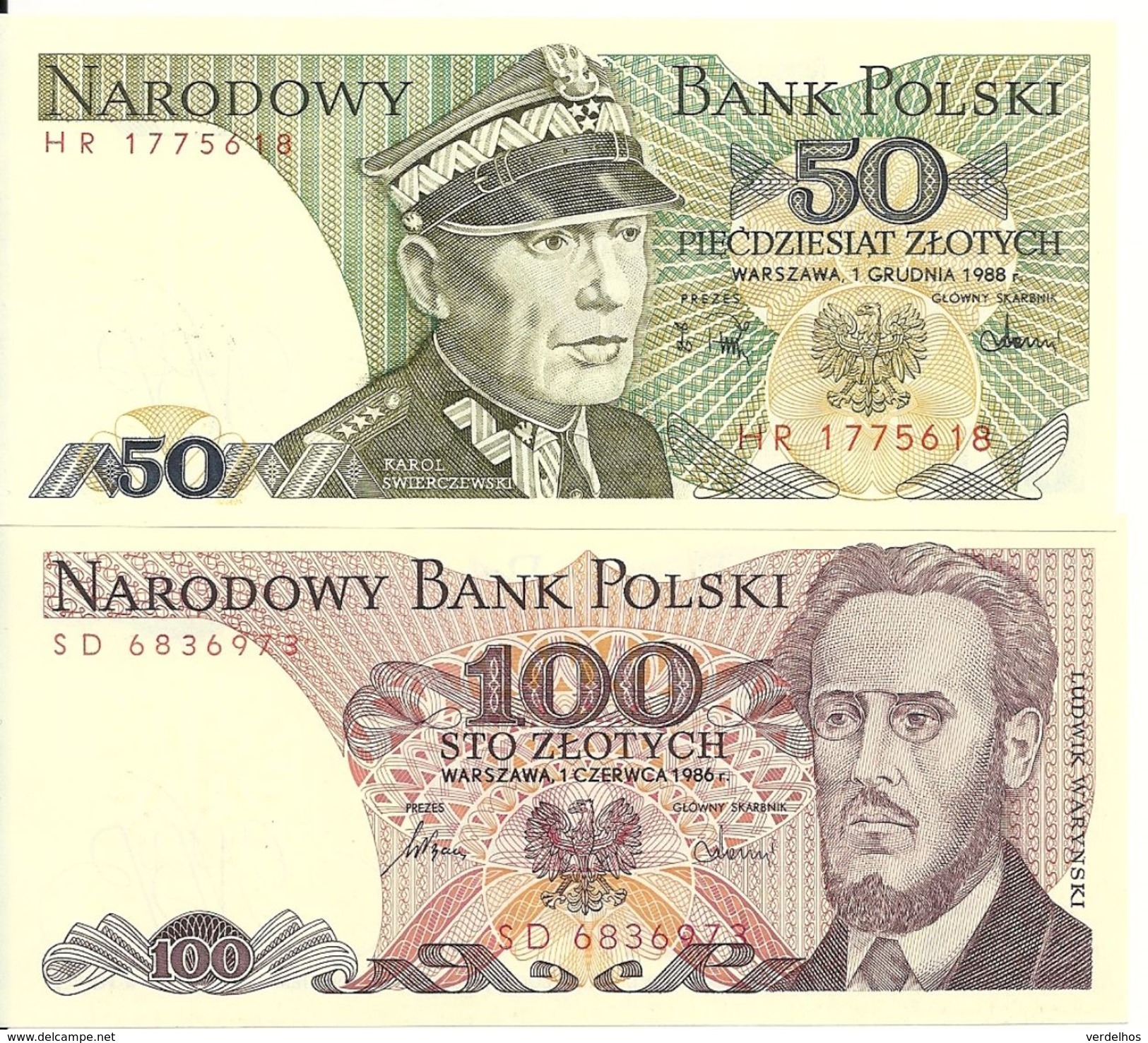 POLOGNE 50-100 Zlotych 1986-88 UNC P 142 C-143 E ( 2 Billets ) - Pologne