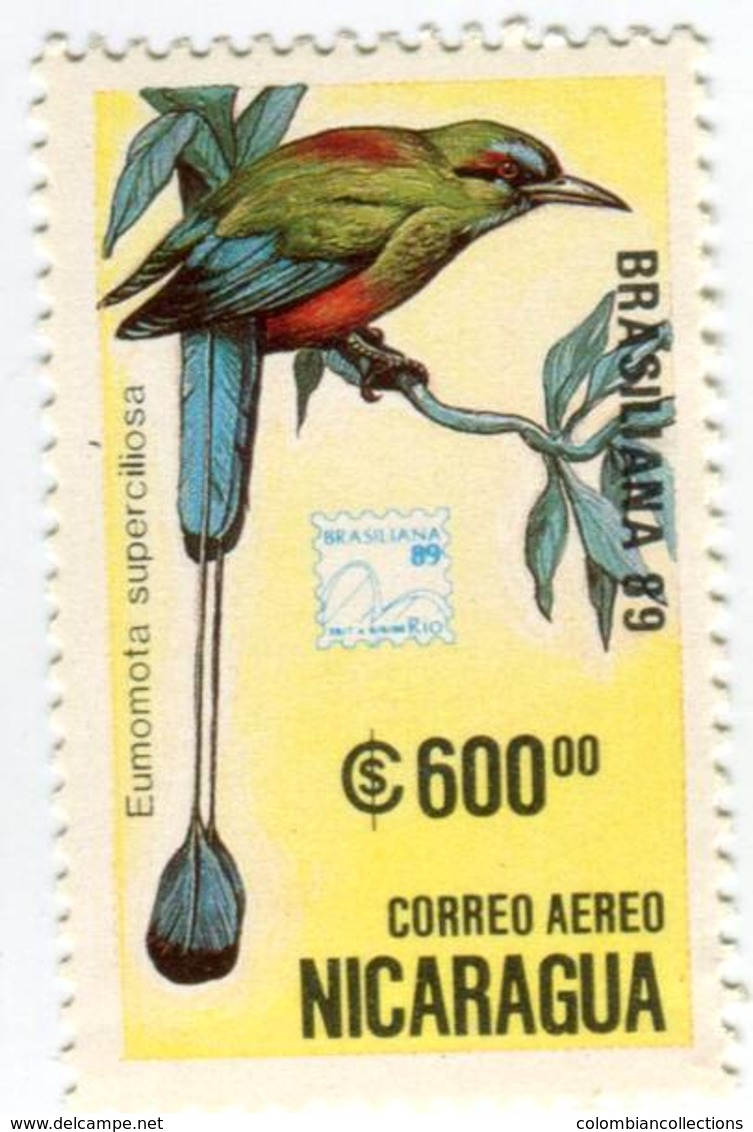 Lote C1172-8, Nicaragua, 1989, Sello, Stamp, 7 v, Ave, bird, Brasiliana ’89, Aves