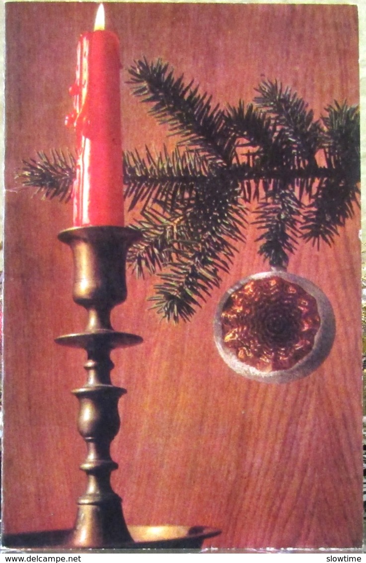 Candelabra Candle Xmas Tree Ornament Christmas New Year USSR Postcard - New Year