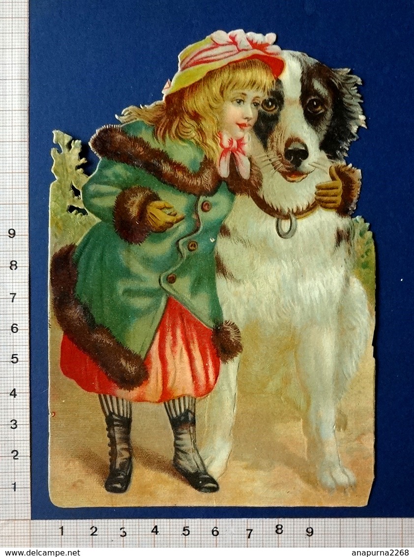 CHROMO DÉCOUPI......  H...15 Cm......PETITE FILLE AVEC UN GROS CHIEN - Enfants