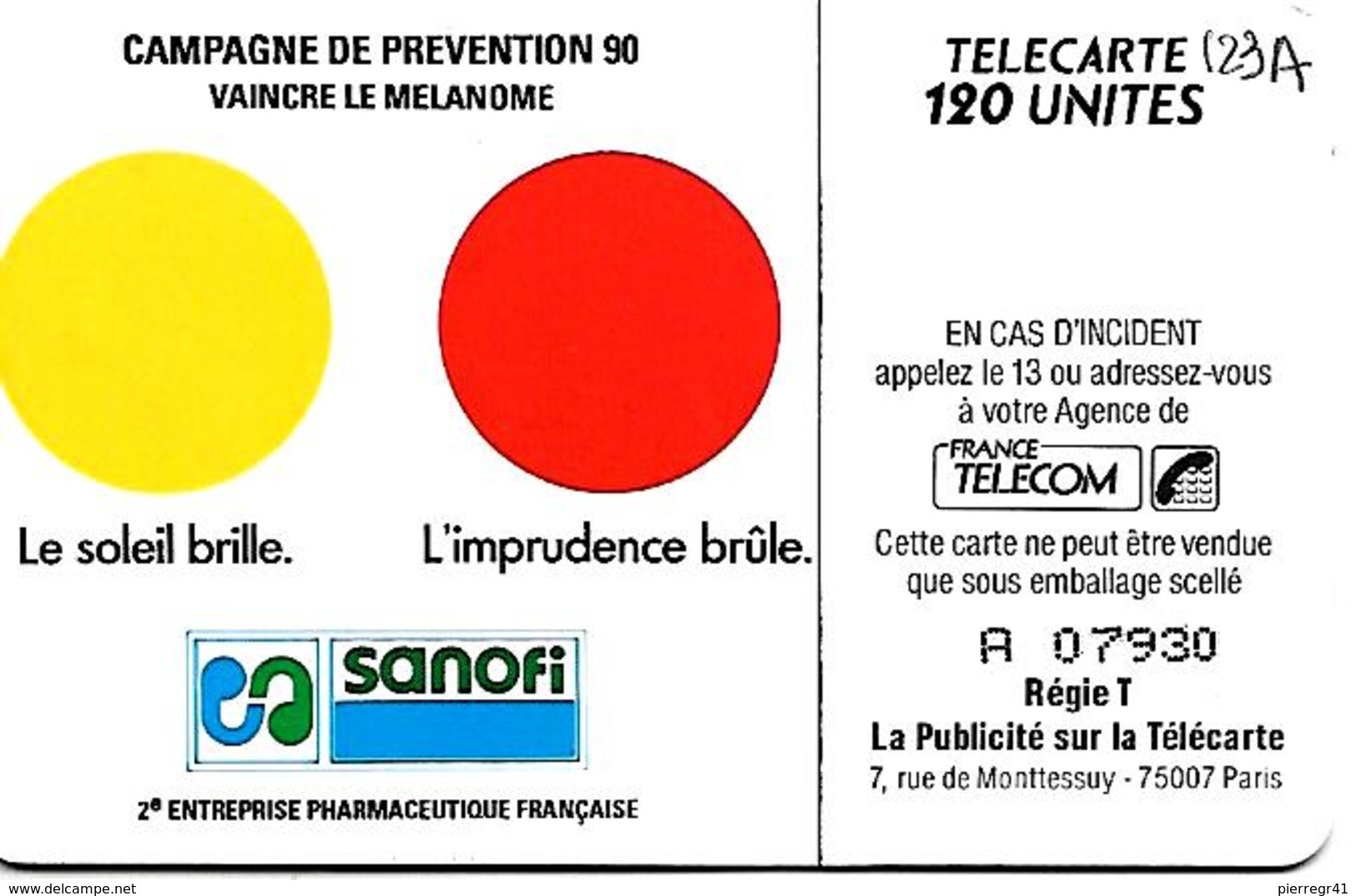 CARTEµ-PUBLIC-F123 A-120U-SO3-1990-SANOFI-UTILISE-TBE - 1990