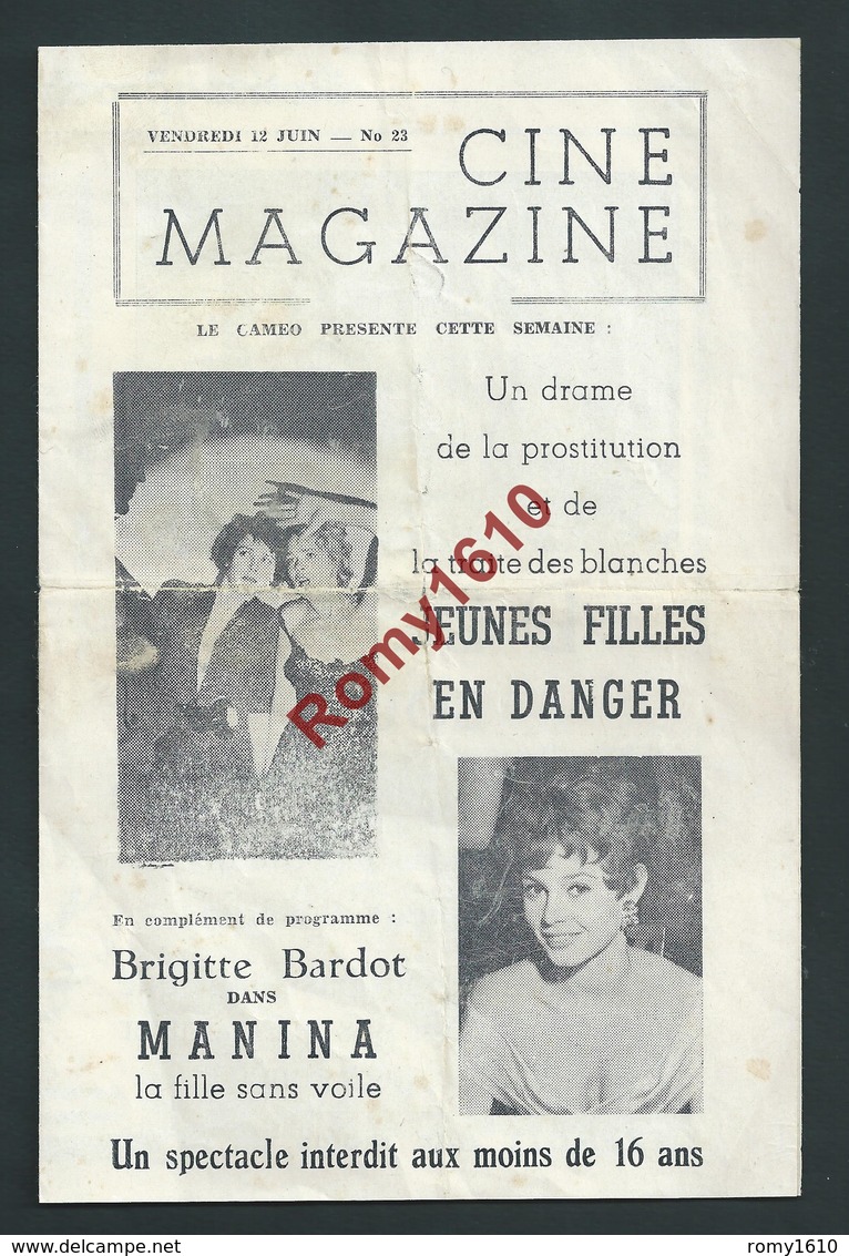 LIEGE; Au Caméo. Affichette Cine Magazine. Brigitte Bardot, Fernandel, Remu, S. Loren, A. Perkins...3 Scans. - Programmes