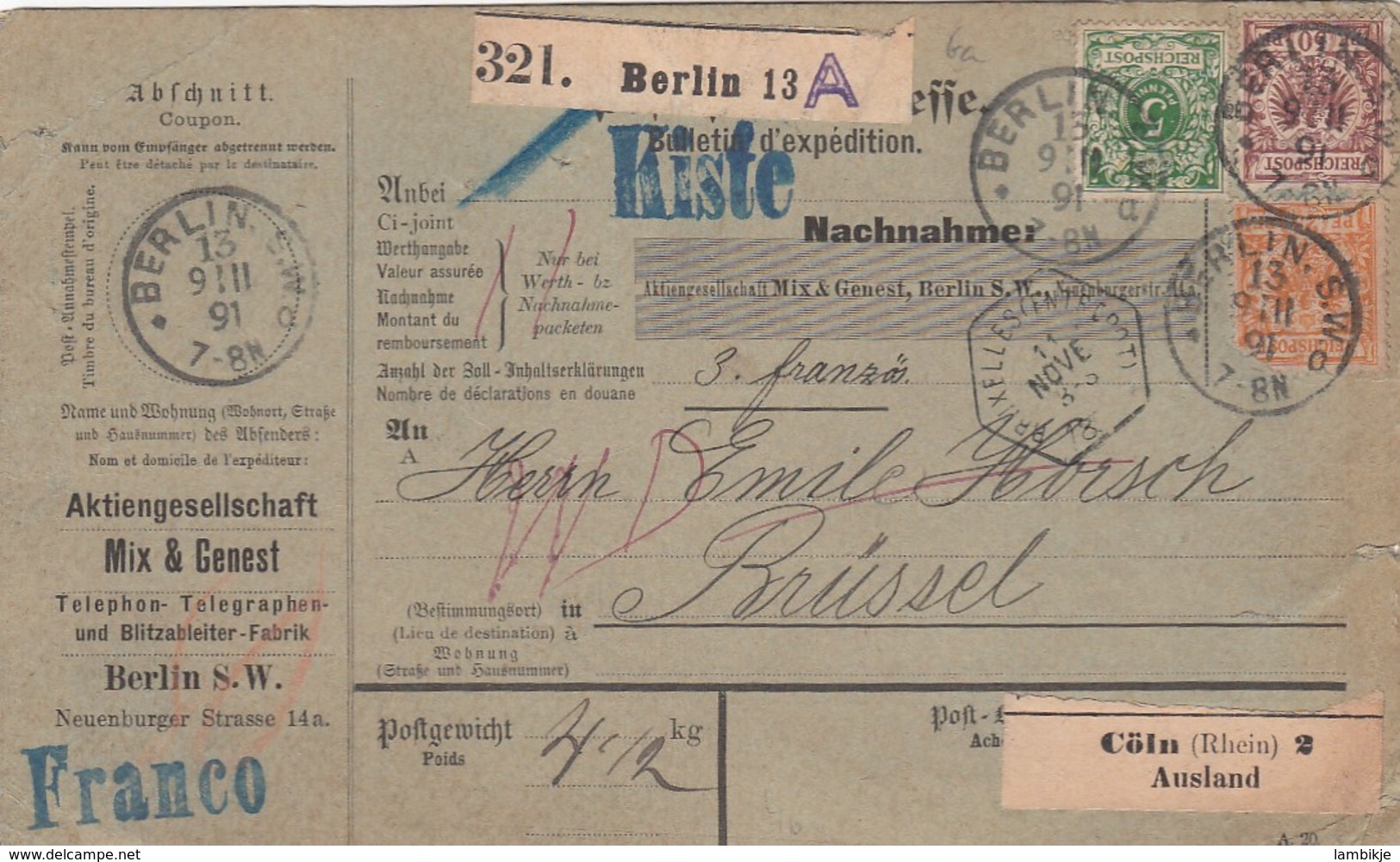 Deutsches Reich Paketkarte 1891 - Covers & Documents