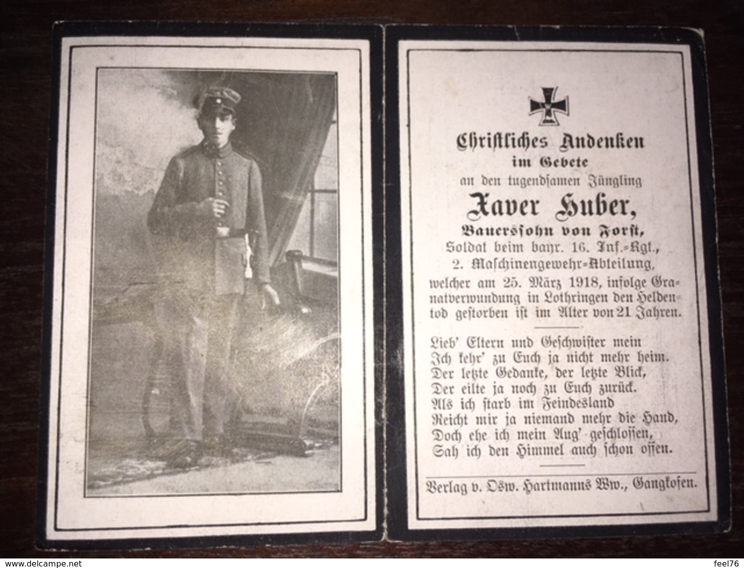 Sterbebild Wk1 Ww1 Bidprentje Avis Décès Deathcard IR16 LAFRIMBOLLE MGK LOTHRINGEN Aus Forst - 1914-18