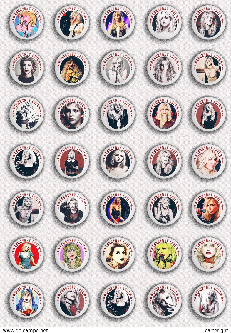 35 X Courtney Love Music Fan ART BADGE BUTTON PIN SET 1 (1inch/25mm Diameter) - Musique