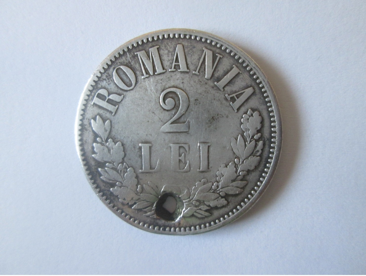 Rare! Romanian 2 Lei 1873 Silver Coin-holey - Rumania