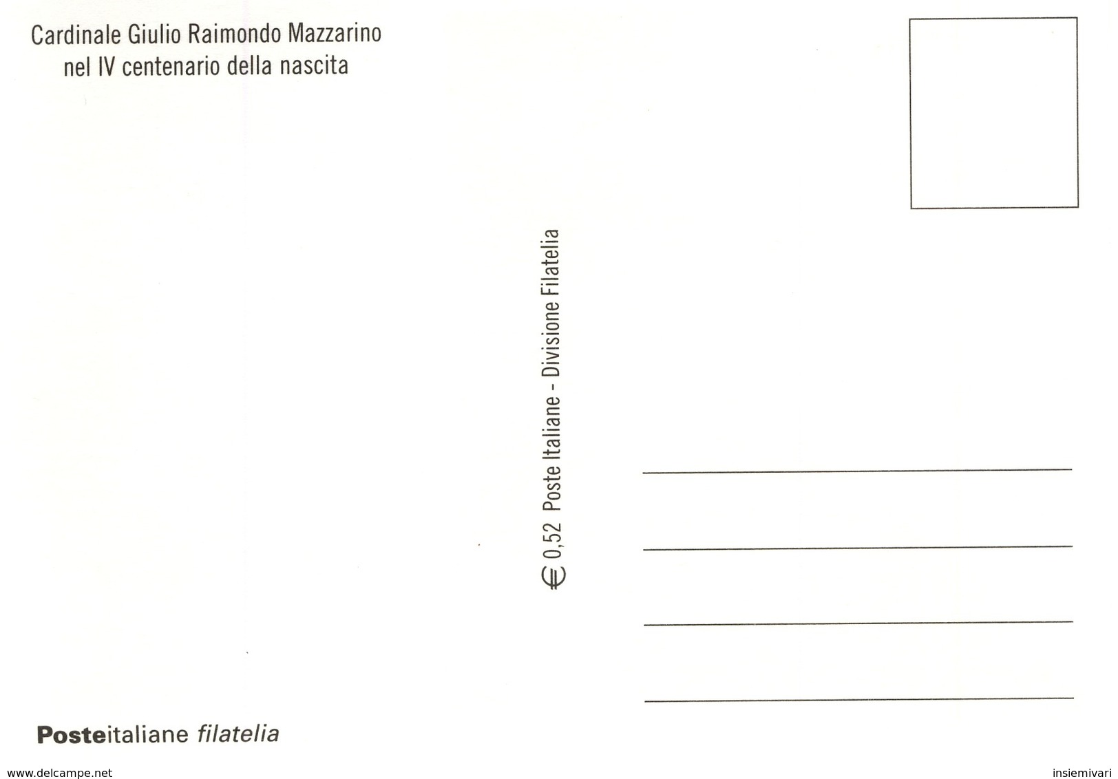 2002 ITALIA CARTOLINA POSTALE FDC CARDINALE MAZZARINO ANNULLO PESCINA - FDC