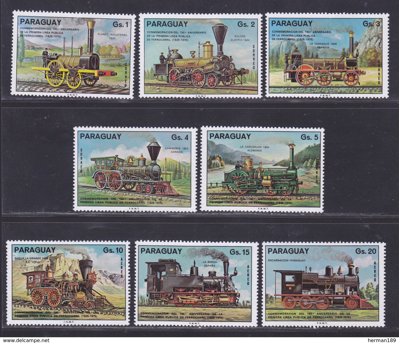 PARAGUAY N° 1467 à 1471, AERIENS 720 à 722 ** MNH Neufs Sans Charnière, TB (D8139) Train, Locomotives -1976 - Paraguay