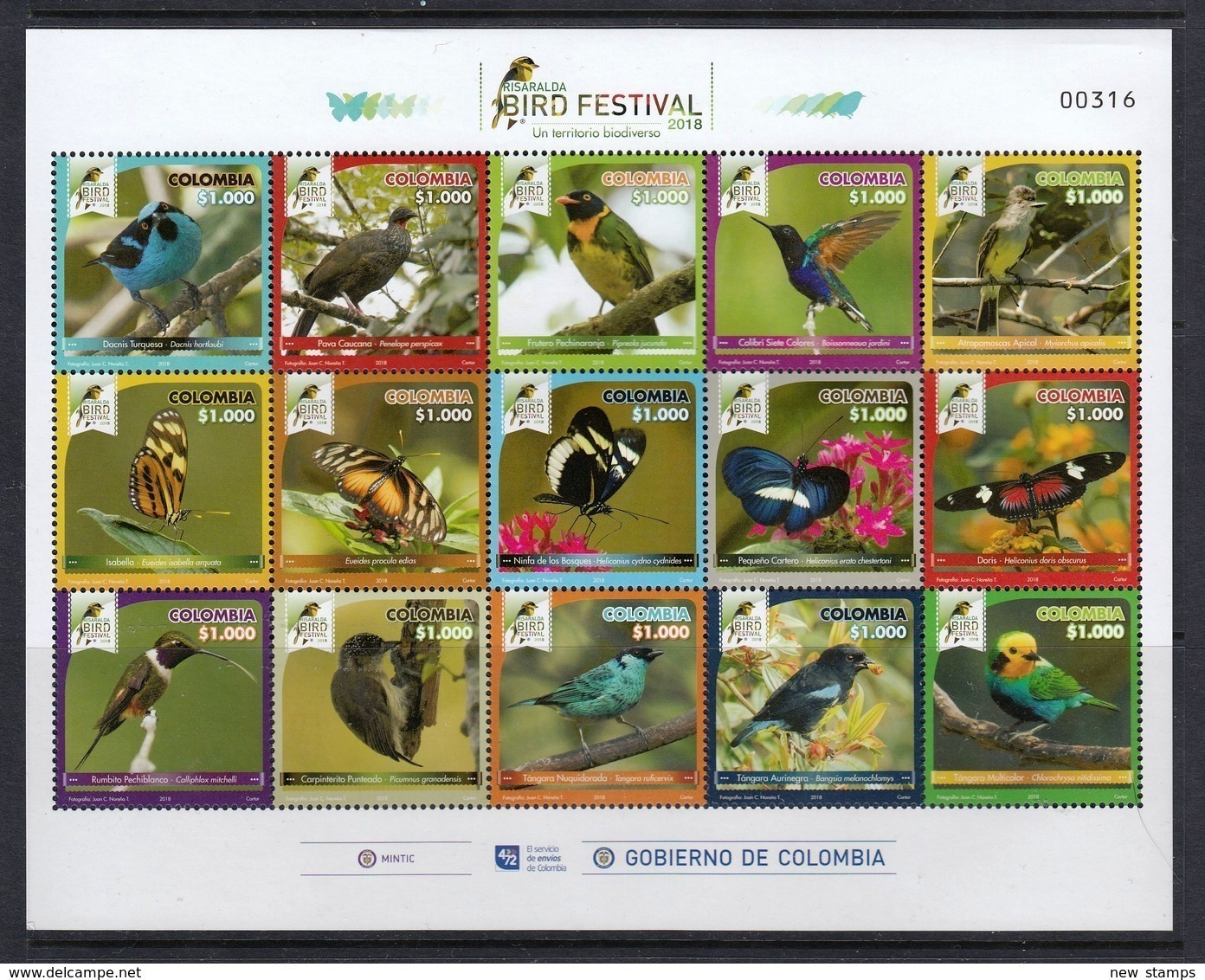 Colombia 2018 Fauna Birds Butterflies Minisheet MNH - Otros & Sin Clasificación