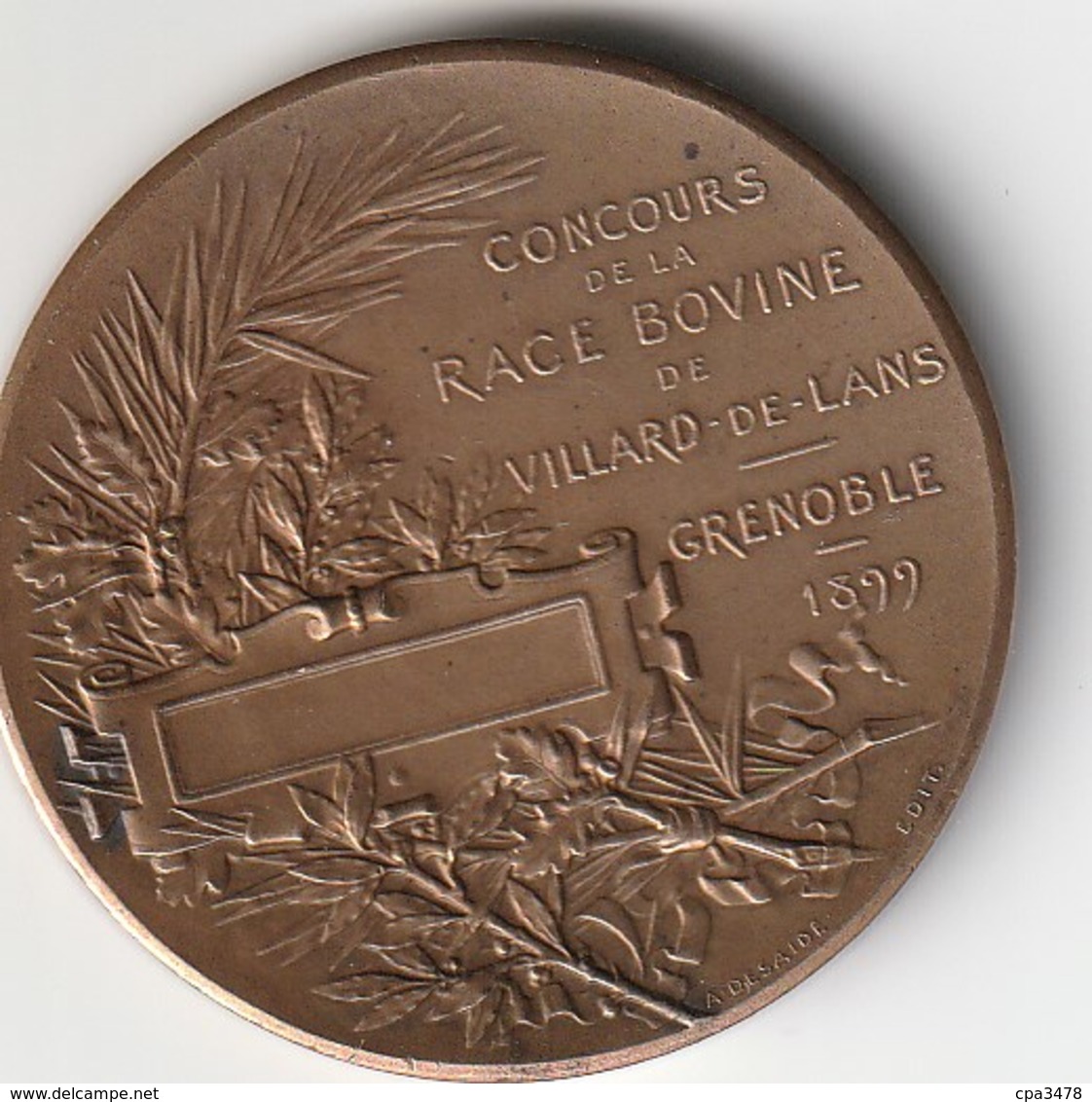 Médaille BRONZE Du Concours De Grenoble De La Race Bovine De Villard De Lans En 1899 - Autres & Non Classés