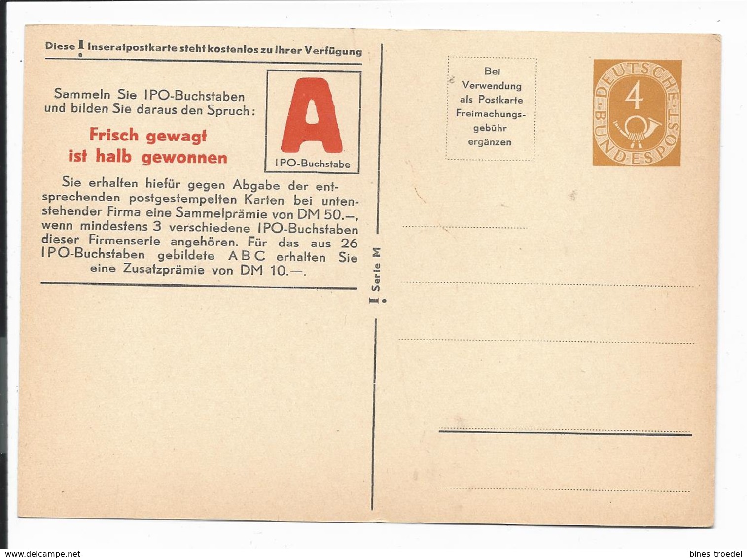 Bund PP 2 B1 / 12a ** - 4 Pf Posthorn, Buchstabenkarte 'A' - Privatpostkarten - Ungebraucht