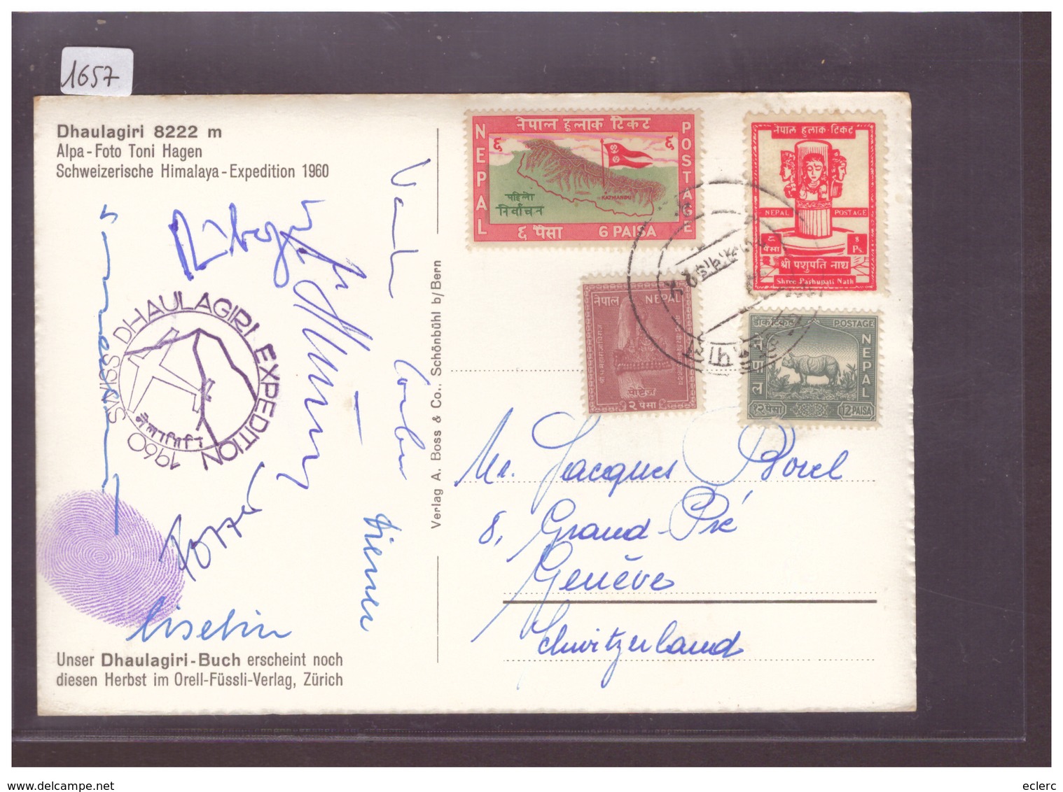 NEPAL - CARTE AVEC SIGNATURES DES ALPINISTES DU DHAULAGIRI - EXPEDITION SUISSE-HIMALAYA 1960 - Népal