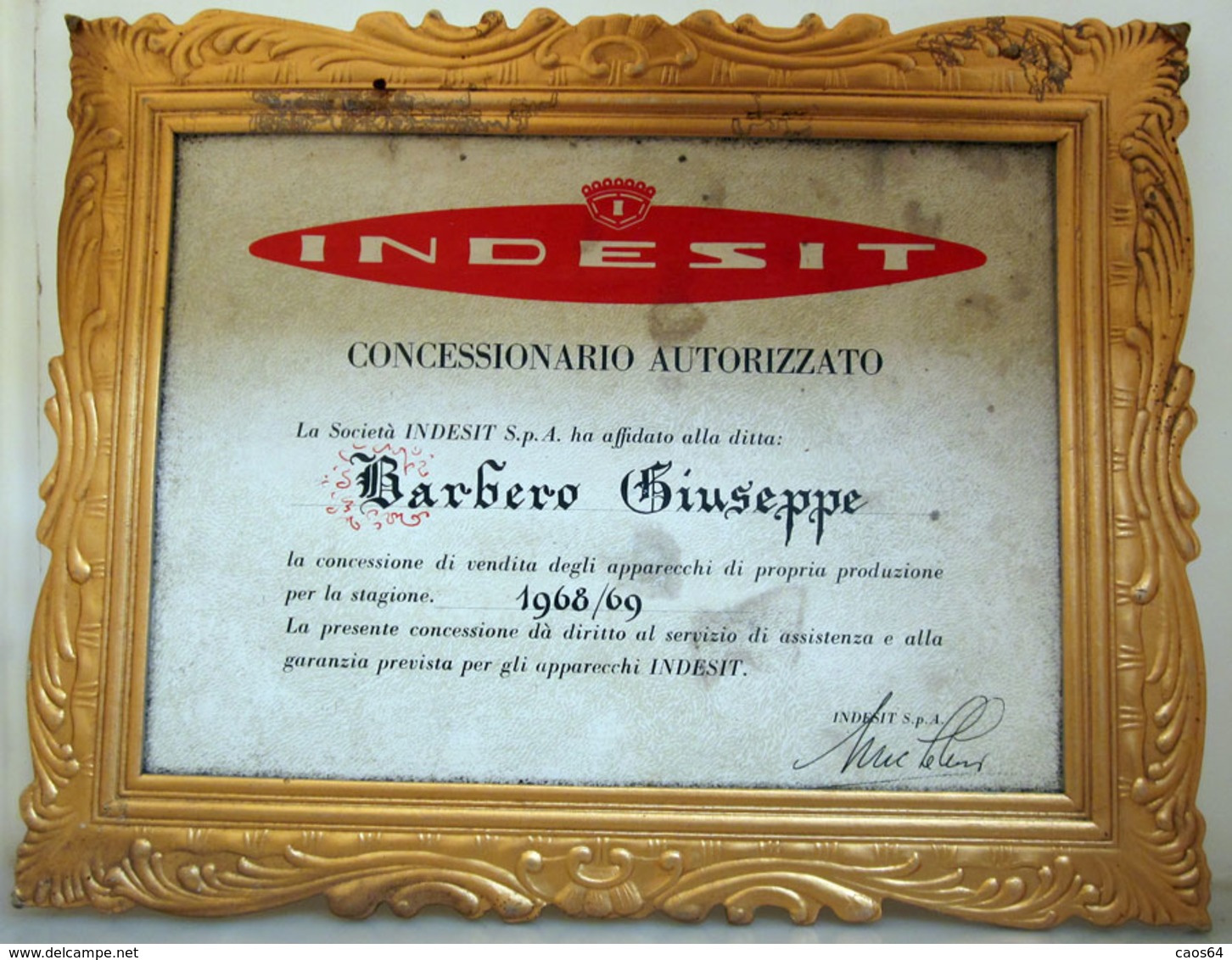 INDESIT CONCESSIONARIO AUTORIZZATO 1968 VINTAGE ORIGINAL - Diplômes & Bulletins Scolaires