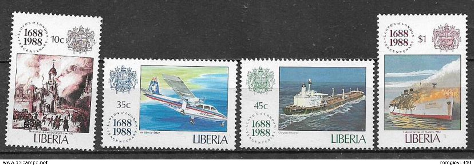 LIBERIA  1988 COMPAGNIA DI ASSICURAZIONE Lloyd   YVERT 1110-1113   MNH  XF - Liberia