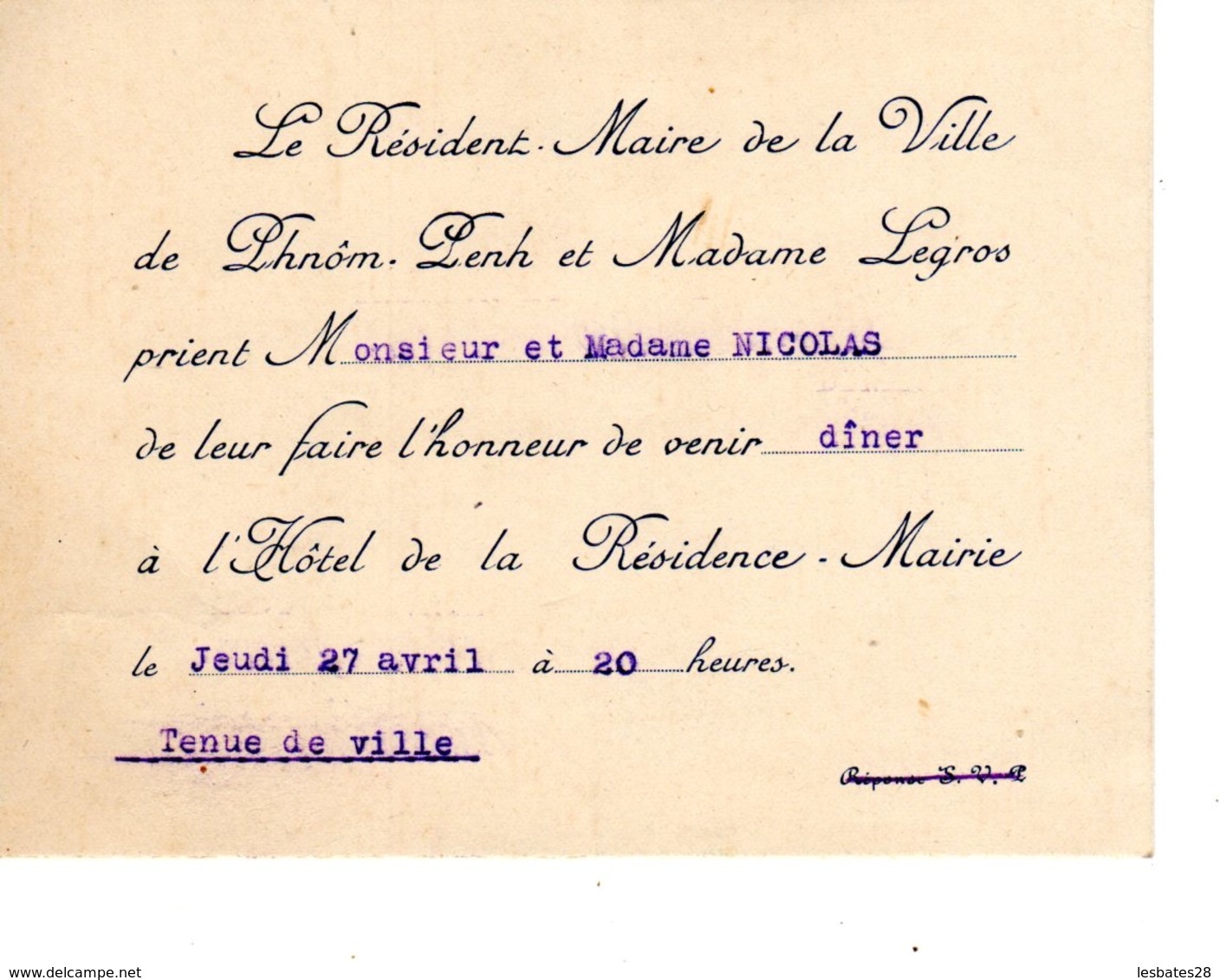 Autographe Le Résident Maire Ville De Phnom-Penh CAMBODGE Lui Faire L'Honneur De Venir Diner à Hotel  Jan 2019 Alb 6 - Autres & Non Classés