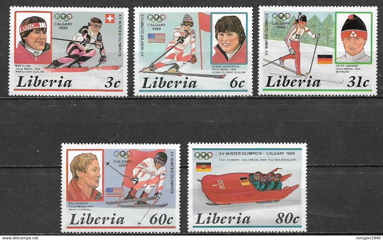 LIBERIA  1987  GIOCHI OLIMPICI INVERNALI   YVERT 1038-1042  MNH   XF - Liberia