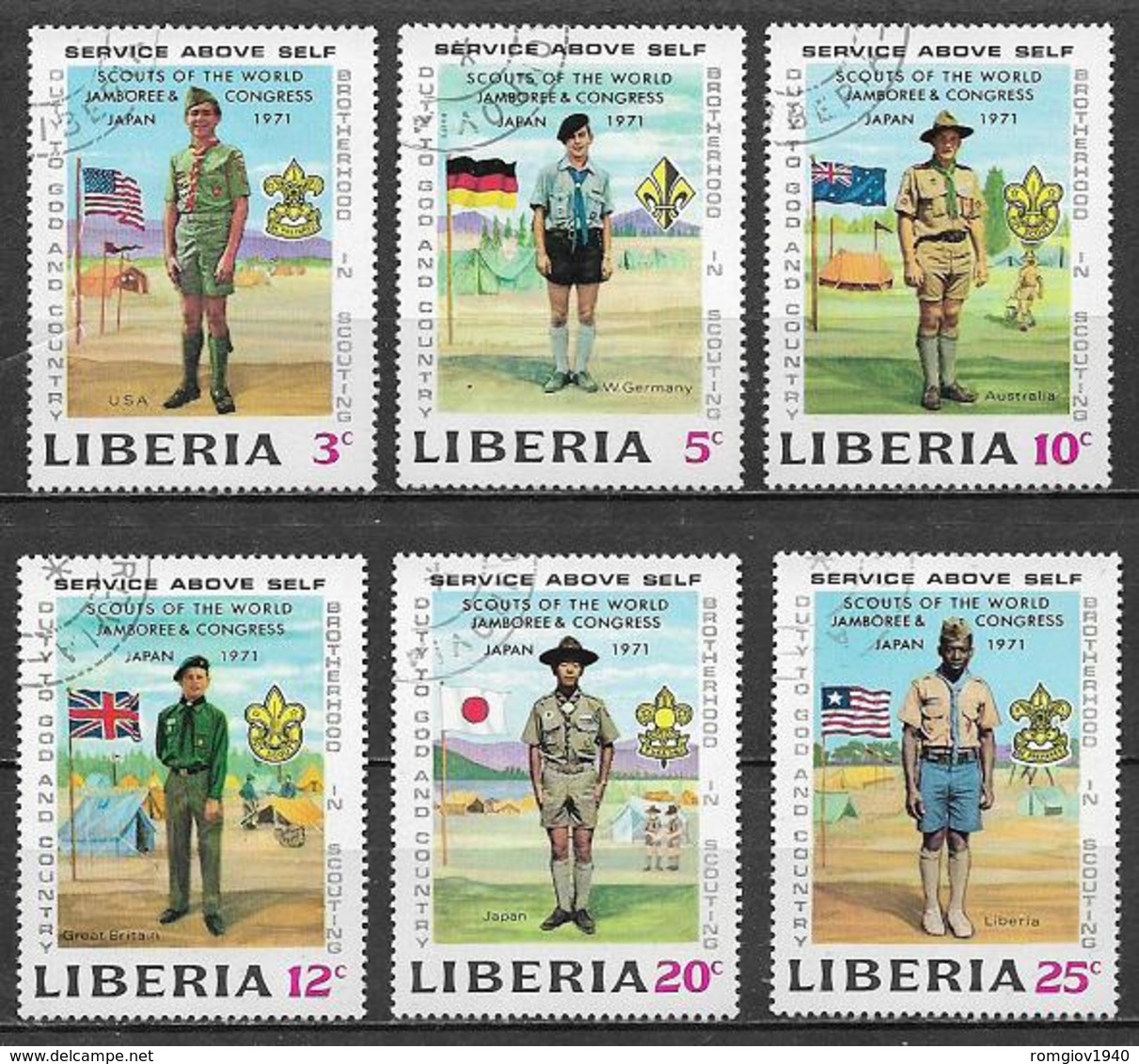 LIBERIA  1971  SCOUT  YVERT 534-539  USATA  VF - Liberia