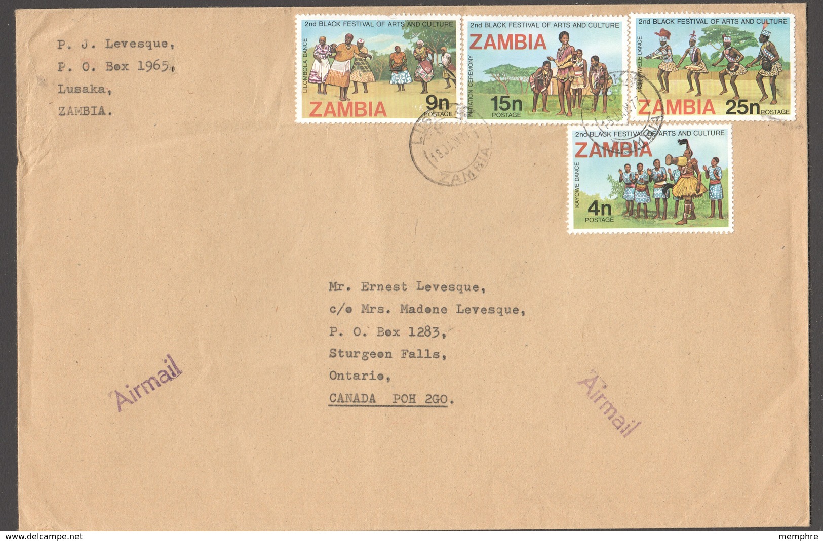 1977 Black Festival Of Arts And Culture     FDC To Canada - Zambie (1965-...)