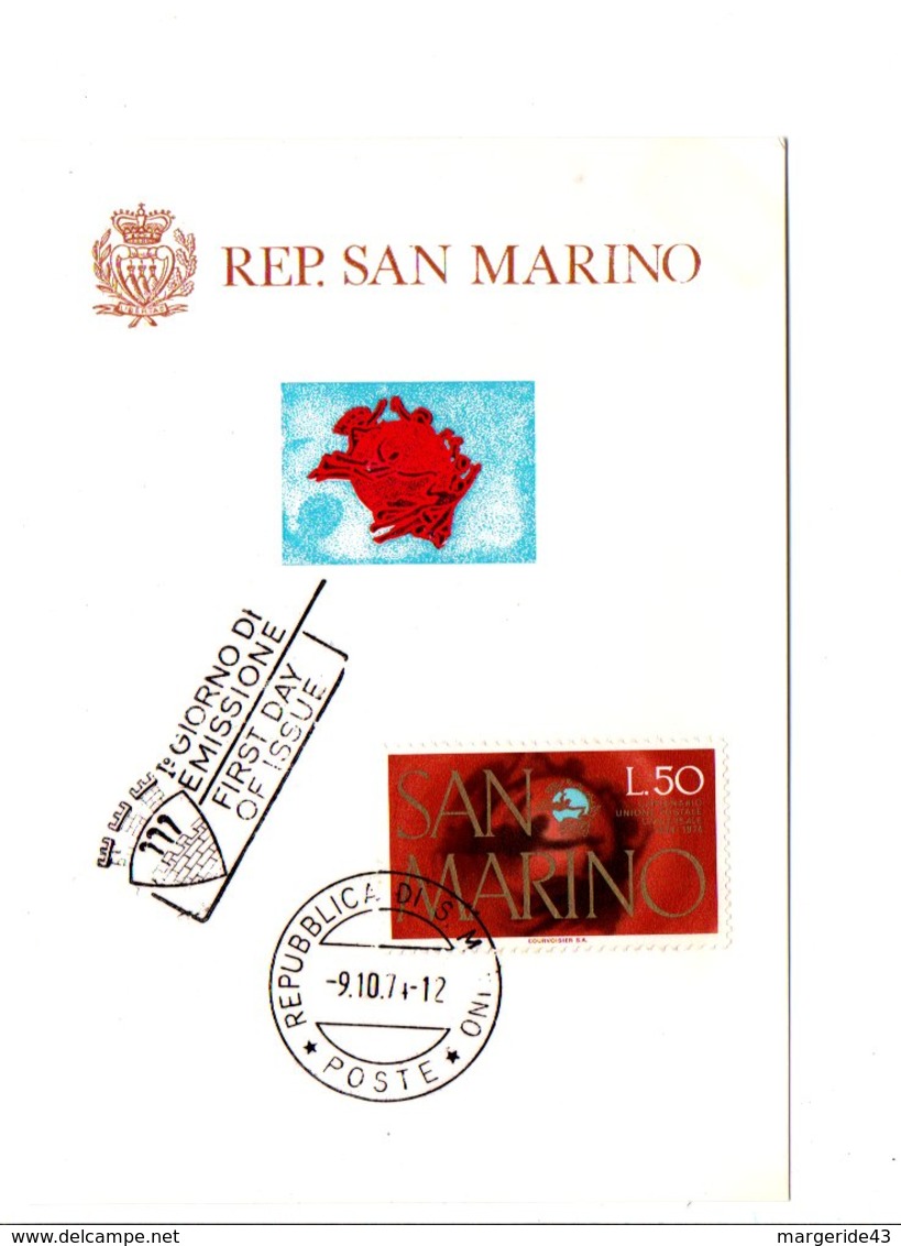 SAINT MARIN 1974 2 CARTES MAXIMUM CENTENAIRE DE L'U P U - Lettres & Documents