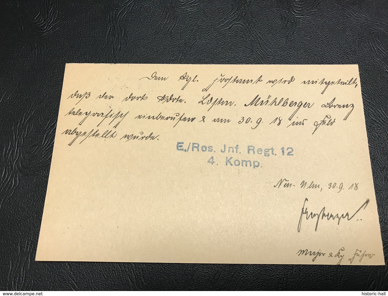 Correspondance Militaire - Feldpostkarte Sept. 1918 - Ersatz Bataillon Reserve Infanterie Regiment 12 4. Komp. Neu-Ulm - Lettres & Documents