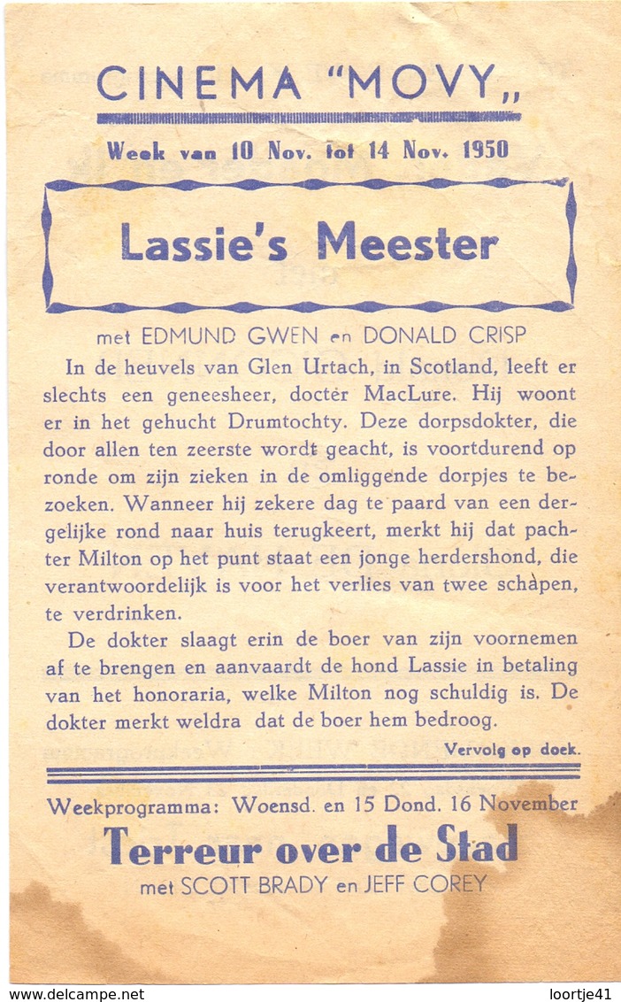 Ciné Cinema Pub Reclame Bioscoop Cinema Movy - 1950 - Lassie's Meester - Publicité Cinématographique